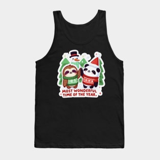 Most Wonderful Time Of The Year Sloth Panda Snowman Tank Top